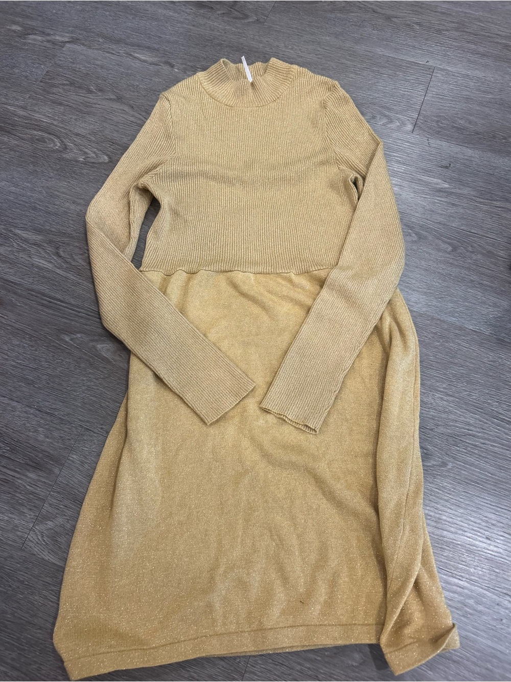 Free People Glittered Tan Knit Long-Sleeve Dress